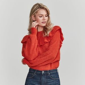 Holebrook Sweater Madison Wool Mohair Ruffle Knit Pullover Orange Womans Size XS